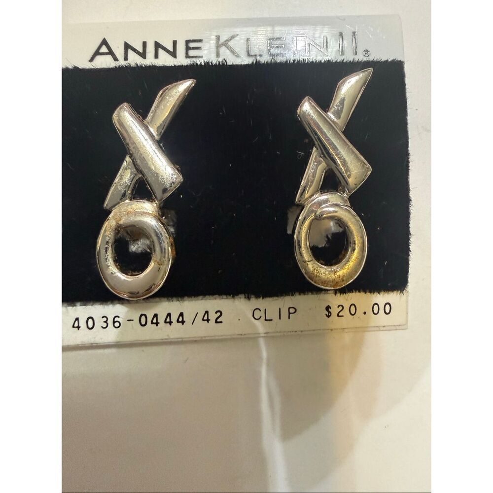 Vintage Ann Klein II Women's Silver-Tone XO Dangle Clip On Earrings Jewelry NWT